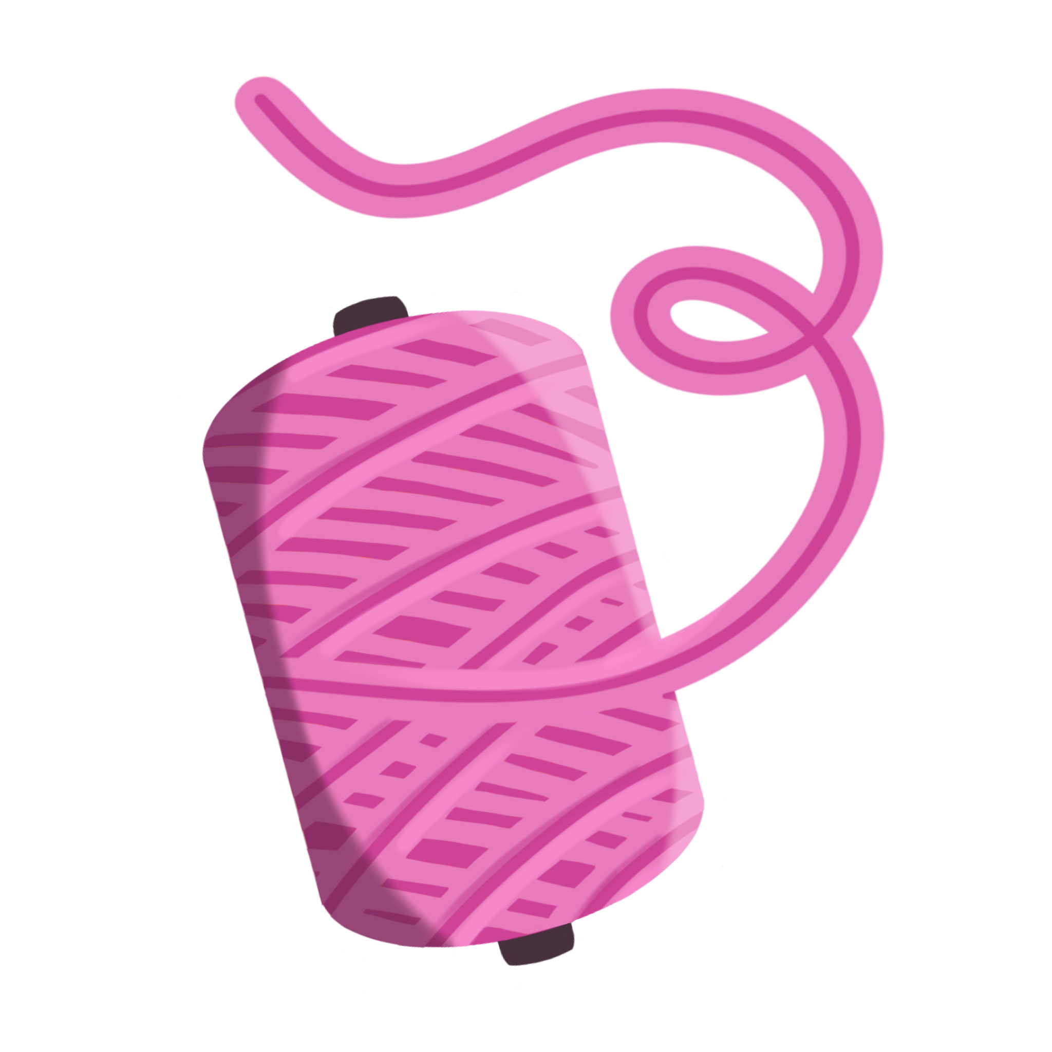 symbol for ready to sew designs. A spool of pink embroidery thread.