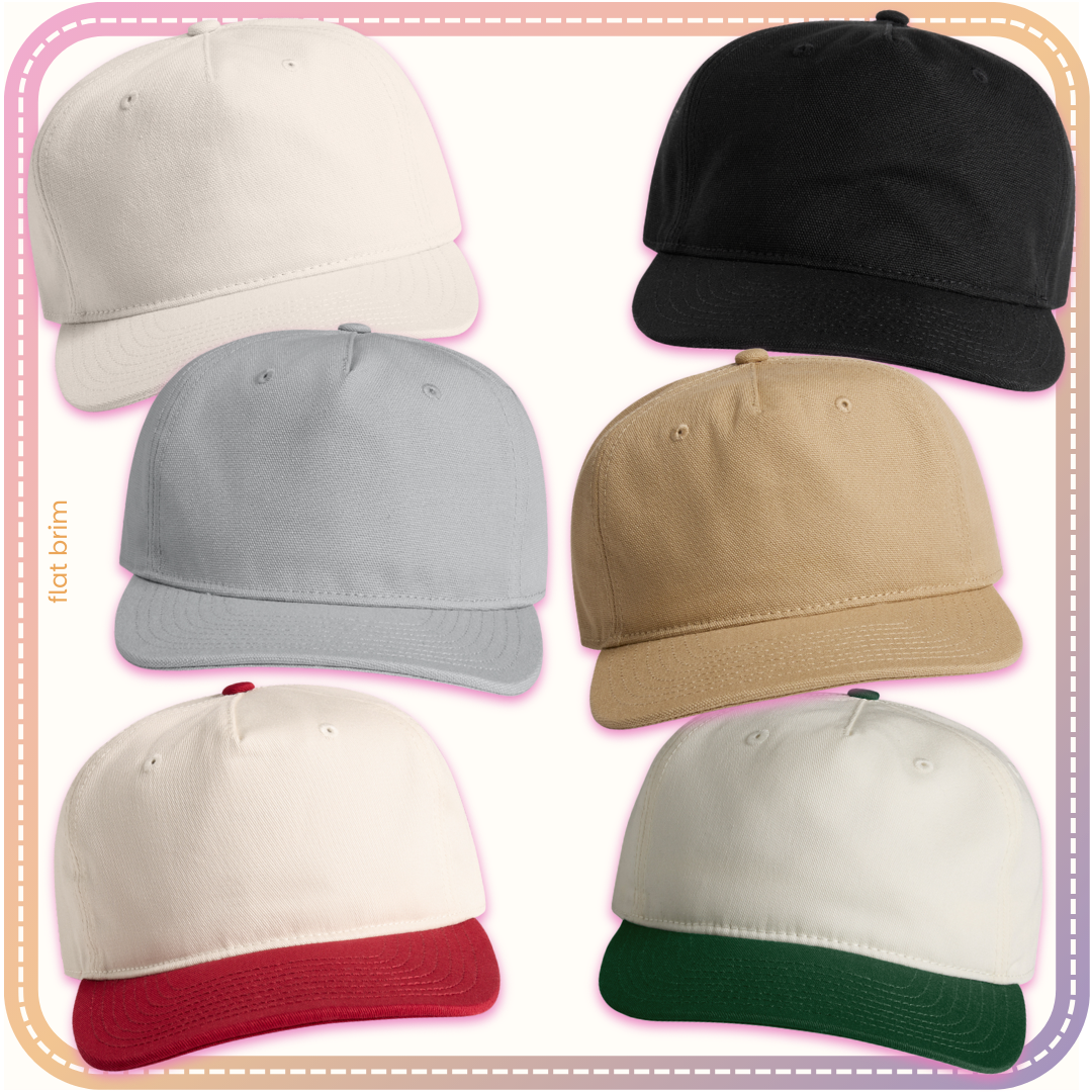 different colours of flat brim hats available