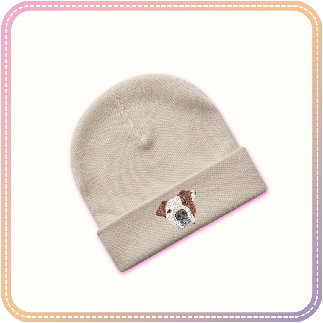 mushroom brown beanie with dog embroidery mockup