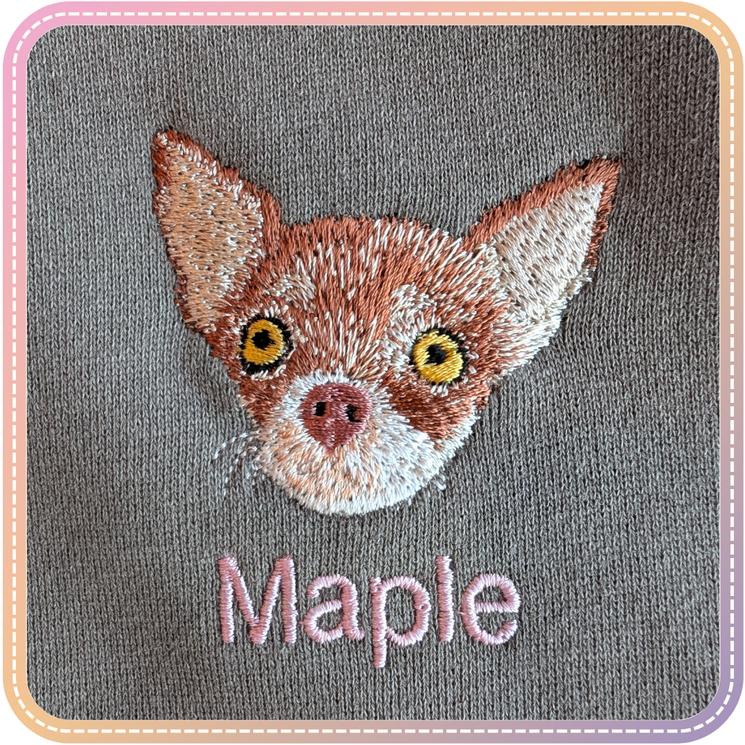 close up of chihuahua embroidery