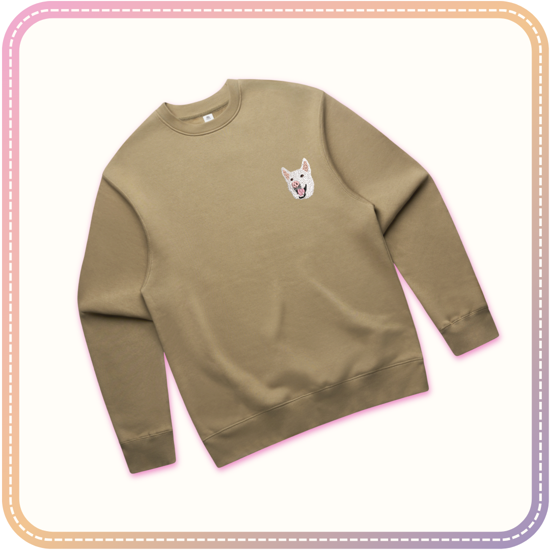 crew neck jumper mockup with dog embroidery