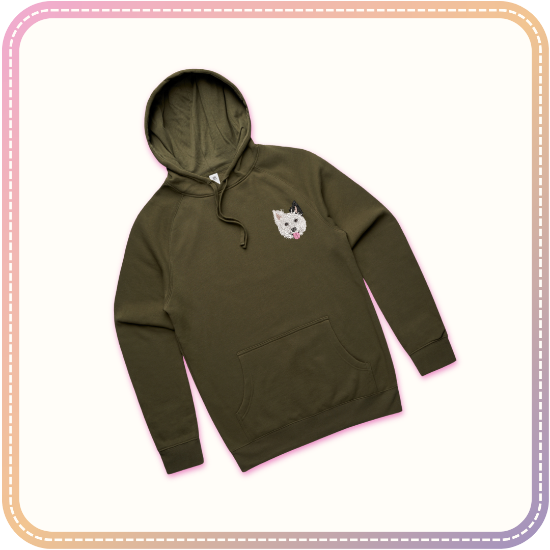 army green hoodie with dog embroidery mockup