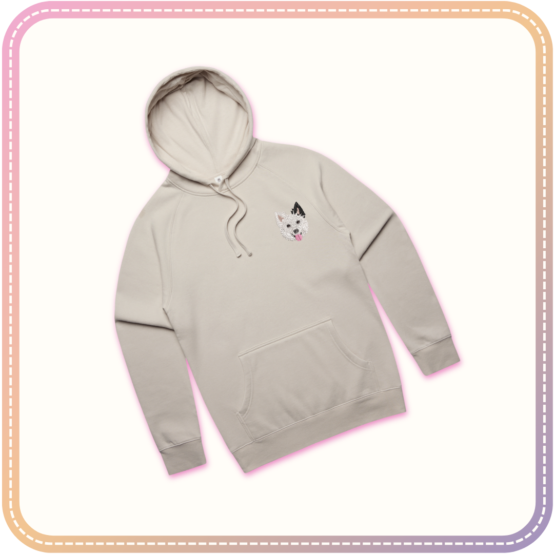 bone white hoodie with dog embroidery mockup