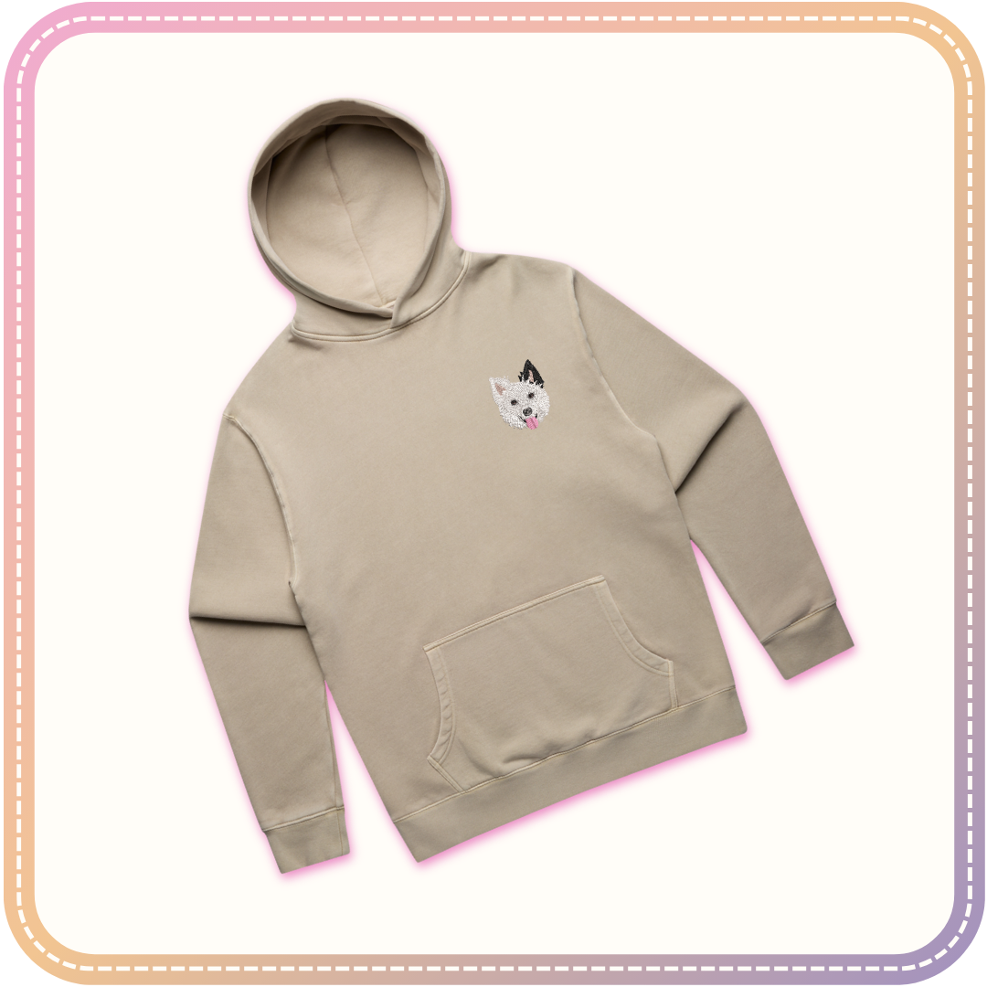 taupe hoodie with dog embroidery mockup