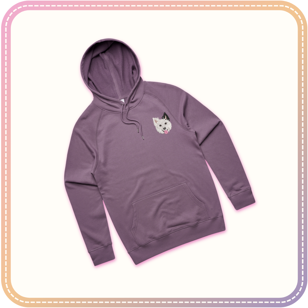 mauve purple hoodie with dog embroidery mockup