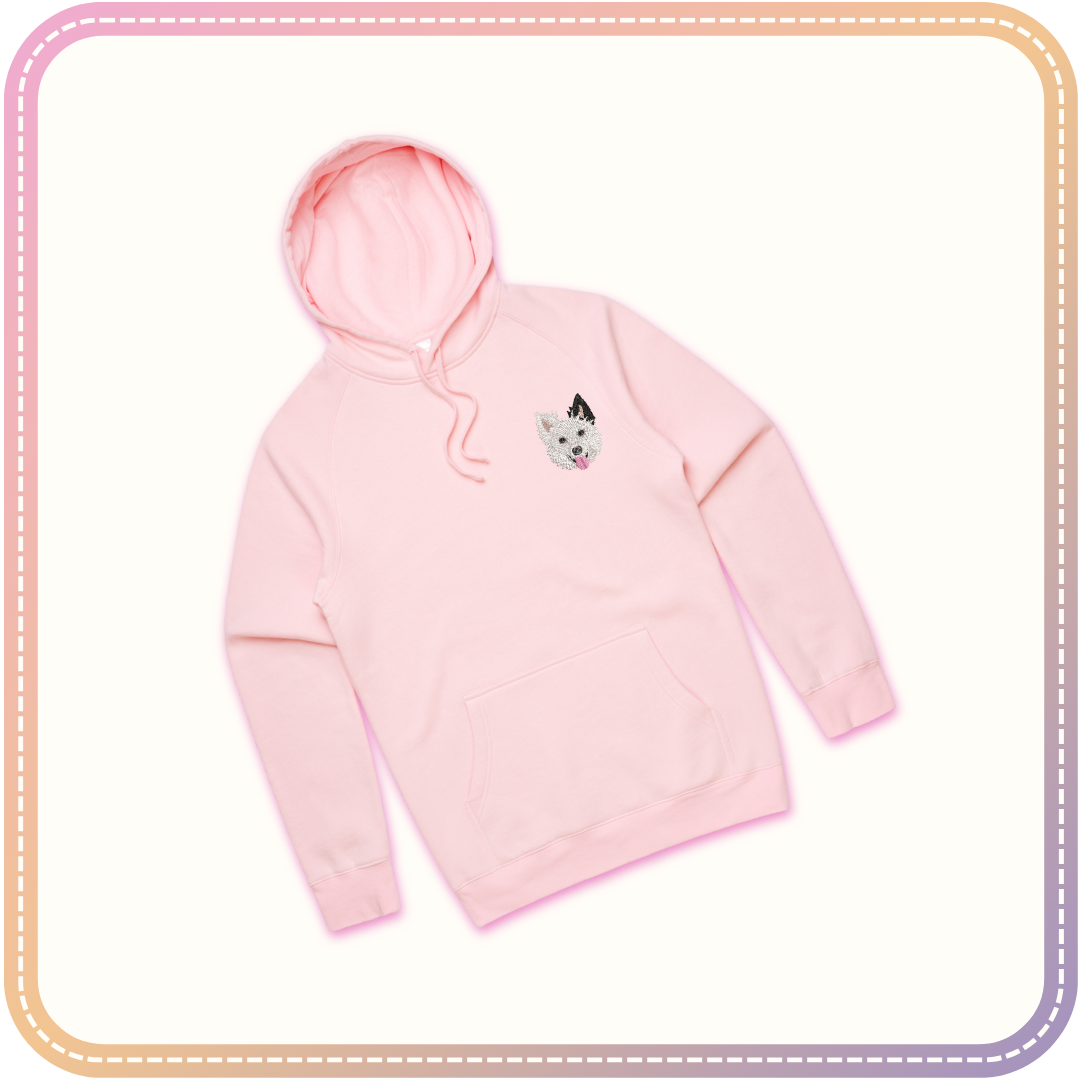 soft pink hoodie with dog embroidery mockup