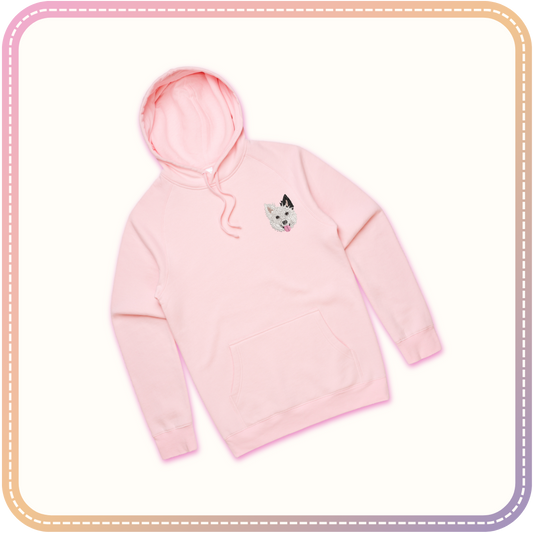 soft pink hoodie with dog embroidery mockup