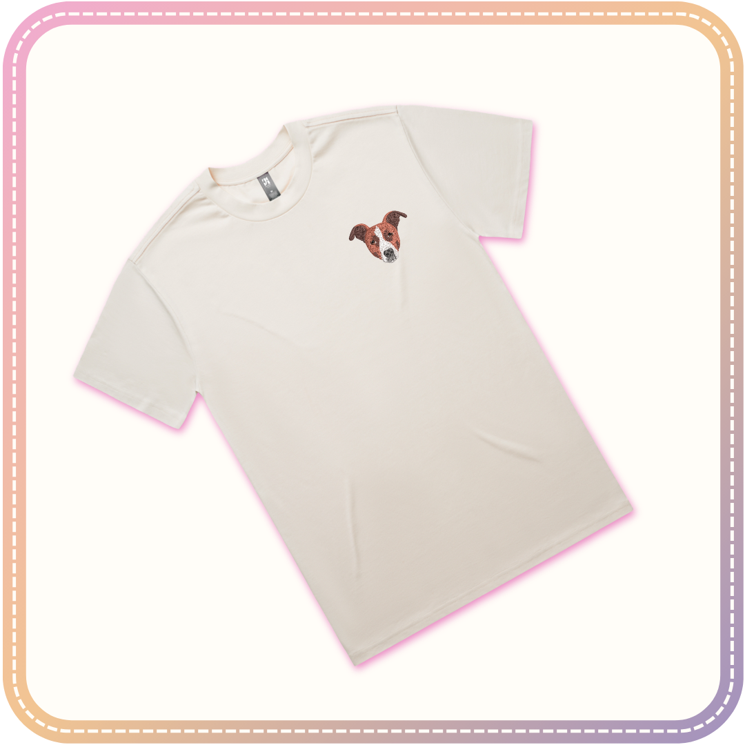 ecru tshirt with dog embroidery mockup