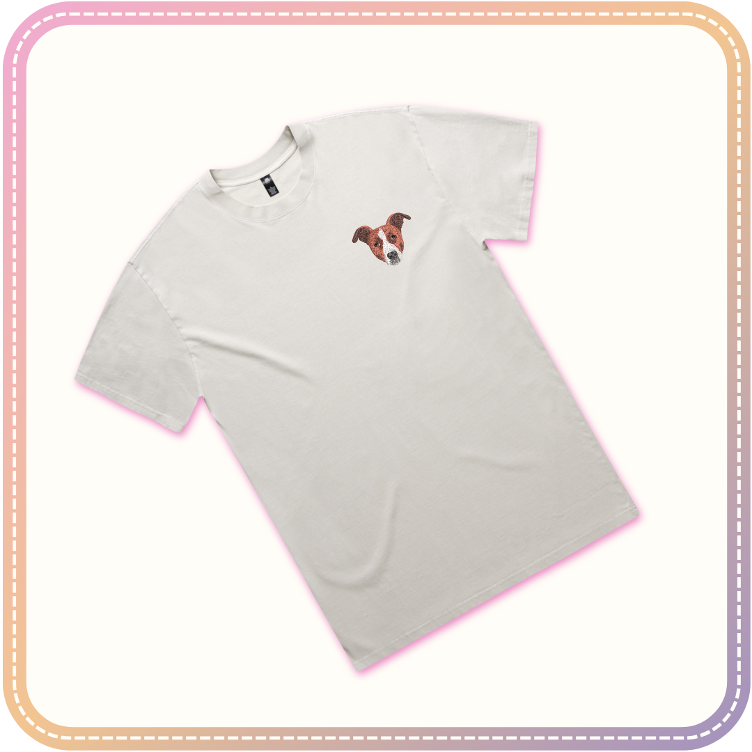 faded bone coloured tshirt with dog embroidery mockup
