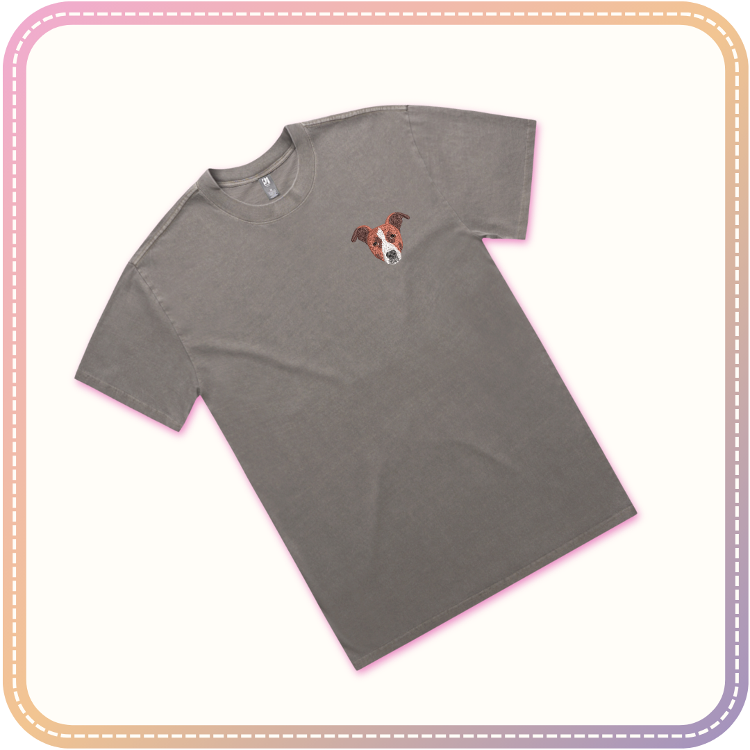 faded grey tshirt with dog embroidery mockup