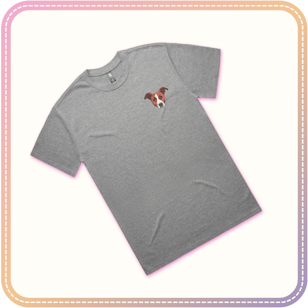 grey tshirt with dog embroidery mockup