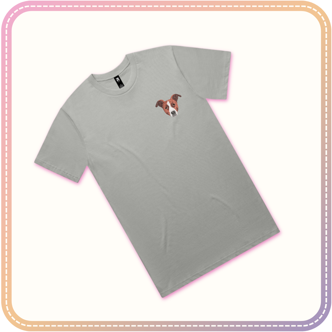 storm coloured tshirt with dog embroidery mockup