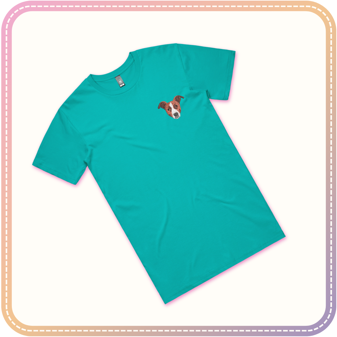 teal blue tshirt with dog embroidery mockup
