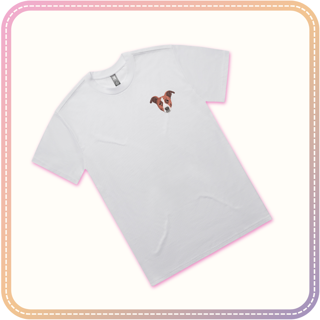 white tshirt with dog embroidery mockup