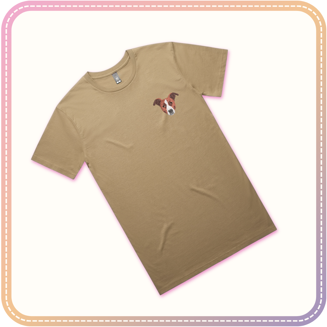 tshirt in sand colour with pet embroidery mockup